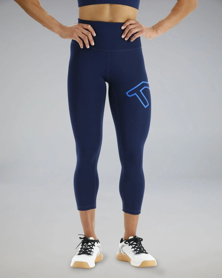 TYR Base Kinetic™ Women's High-Rise 3/4 Logo Leggings - Solid Navy