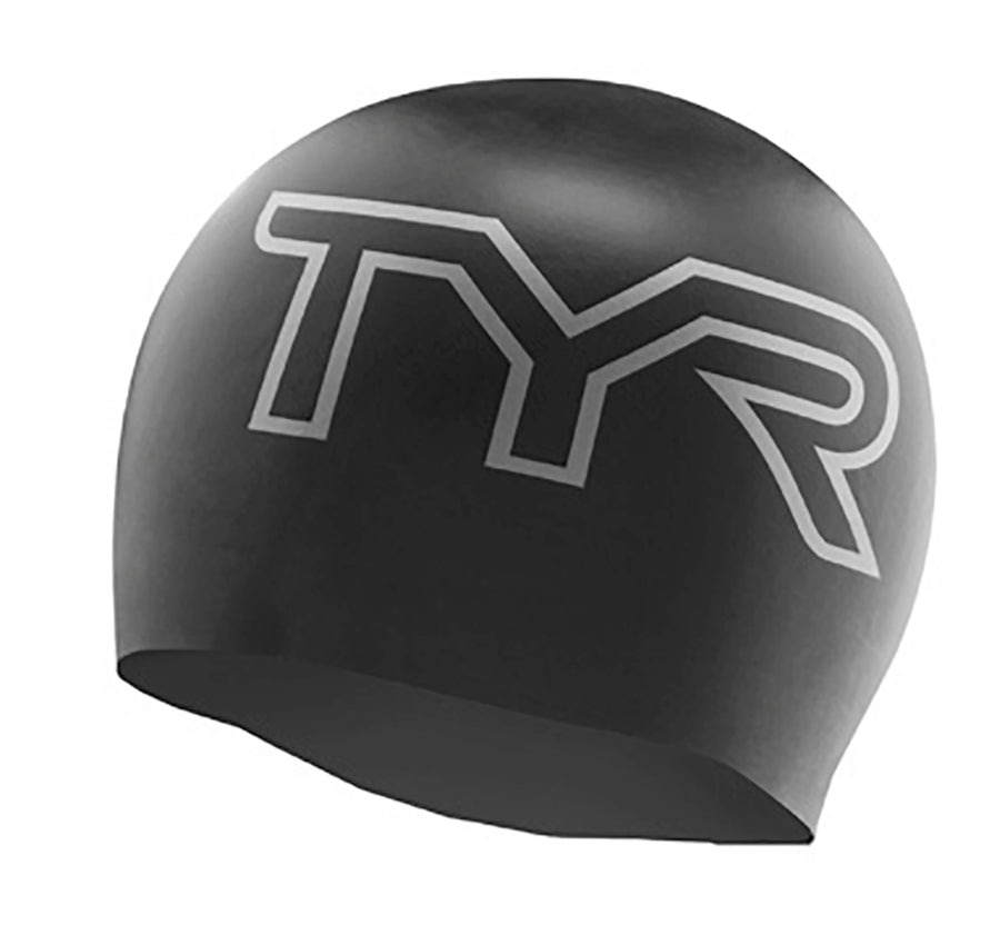 TYR Silicone  Black Large Logo Swim Cap