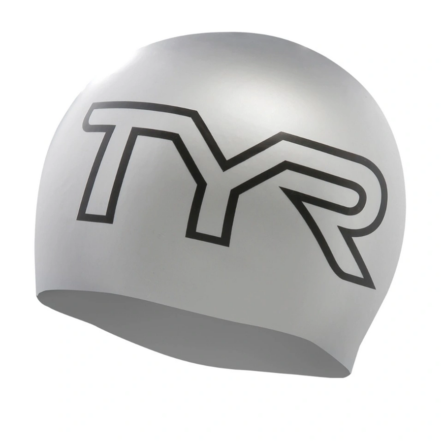 TYR Silicone  Silver Large Logo Swim Cap