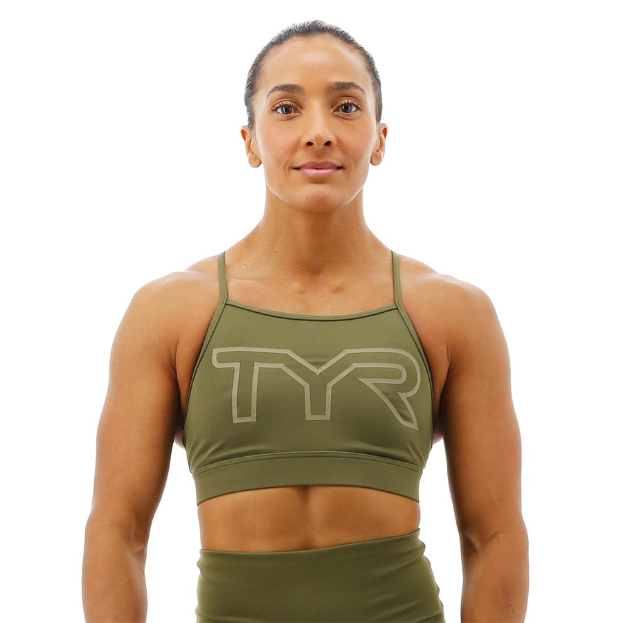 TYR Base Kinetic™ Women's High Neck Big Logo Sports Bra - Olive