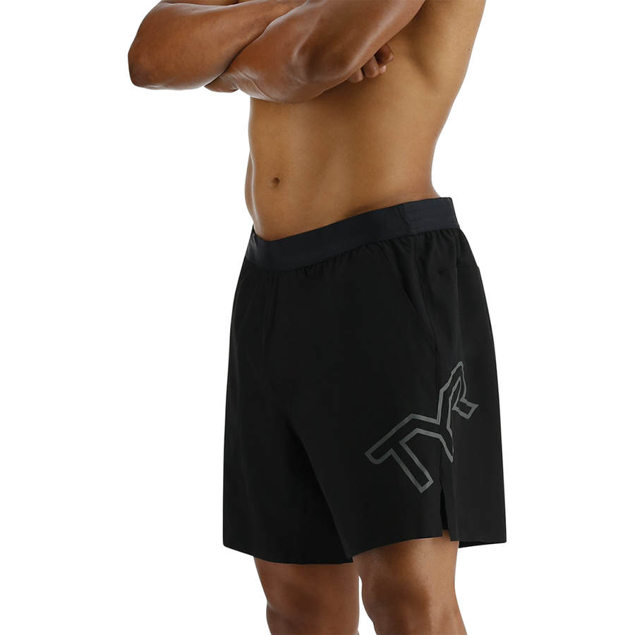 TYR Hydrosphere™ Men's Lined 7" Unbroken Big Logo Shorts - Solid Black