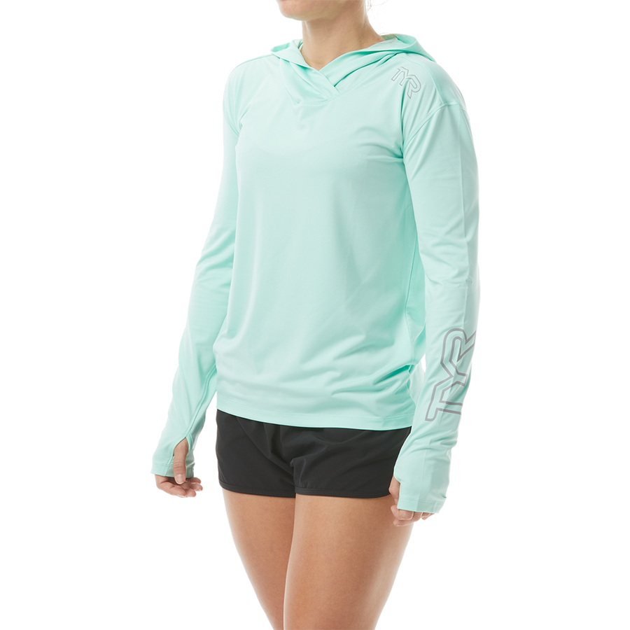 TYR Women's SUNDEFENSE™ Mint Hooded Long Sleeve Shirt