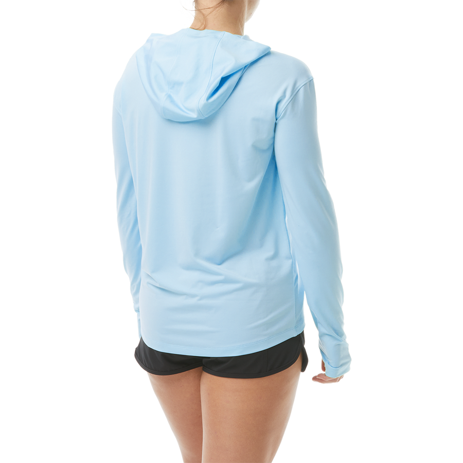 TYR Women's SUNDEFENSE™ Sky Blue Hooded Long Sleeve Shirt